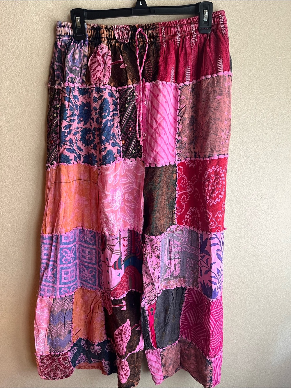 Patchwork Wide-Leg Palazzo Pants in Pink Patchwork